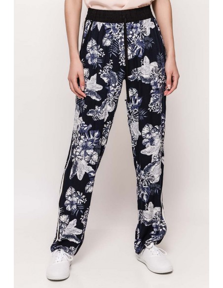 Pantalon souple imprimé avec bandes latérales face