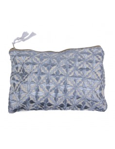 Pochette avec broderie grise, pompons et fermeture éclair