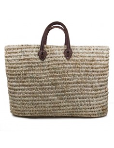 Sac cabas en paille tressée avec anse en cuir