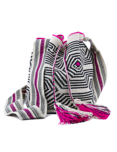 Sac Mochila Wayuu - noir, blanc et magenta