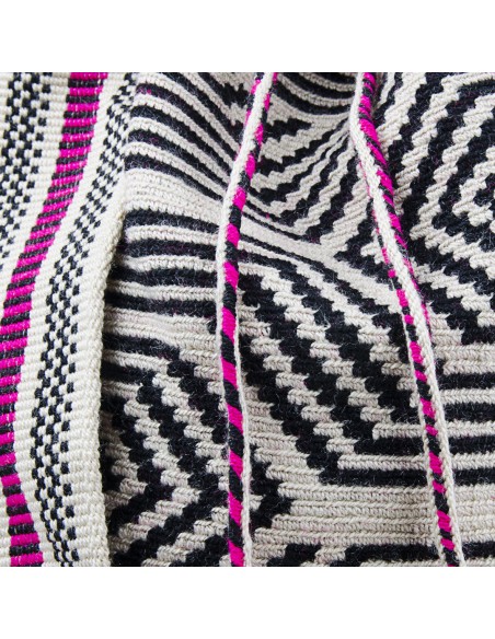 Mochila Wayuu tas - zwart, wit en magenta