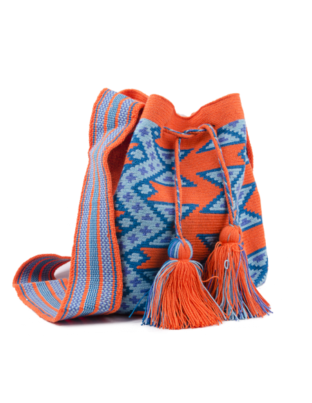 Sac Mochila Wayuu - orange et bleu
