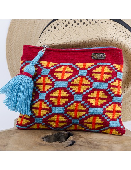Mochila Wayuu buidel - rood, oranje en blauw
