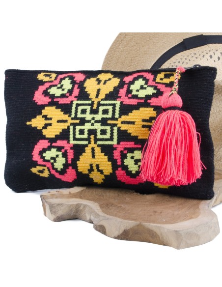 Pochette Mochila Wayuu - noir et orange