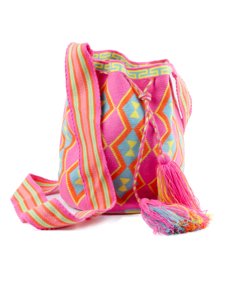 Sac à dos Mochila Wayuu - rose, cyan et orange
