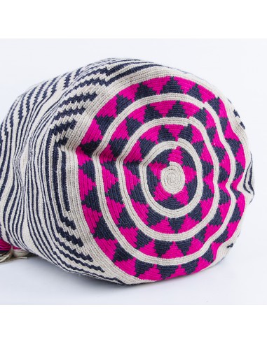 Mochila Wayuu bag - white, black and magenta