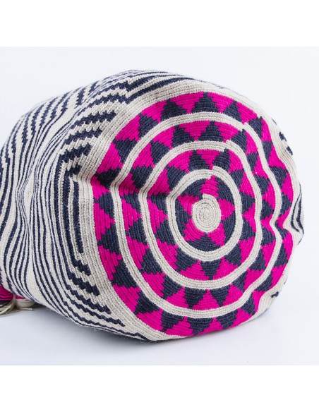 Mochila Wayuu bag - white, black and magenta
