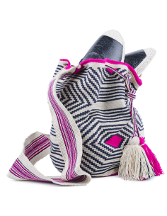 Sac Mochila Wayuu - blanc, noir et magenta
