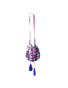 Sac Mochila Wayuu - gris, rouge et bleu