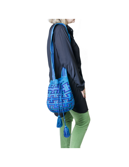 Mochila Wayuu Tasche - blau Zickzack