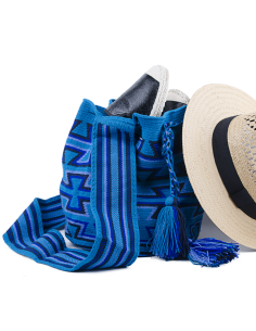 Mochila Wayuu tas - blauw zigzag