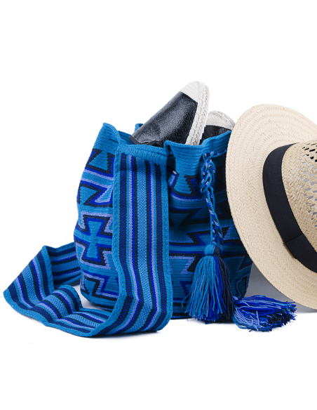 Mochila Wayuu Tasche - blau Zickzack