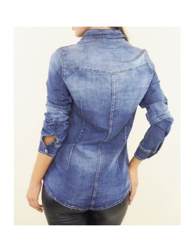 Chemise en jean et strass avec poches à rabats