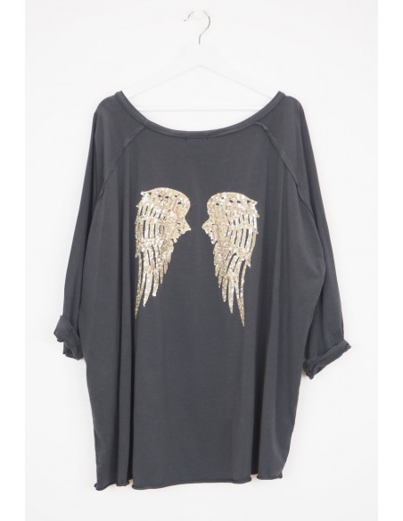 Tunique oversize ailes d'ange en sequin gris