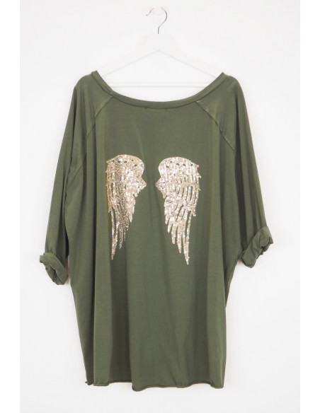 Oversized tuniek met engelvleugels in pailletten