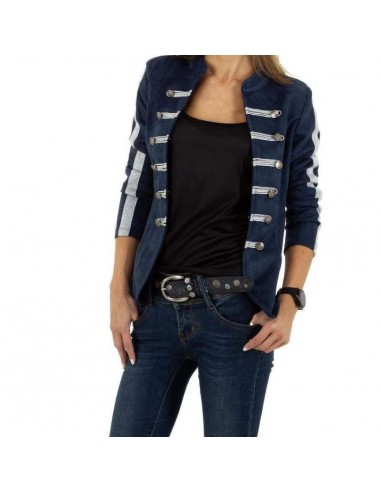 Blauwe blazer met witte lijnen