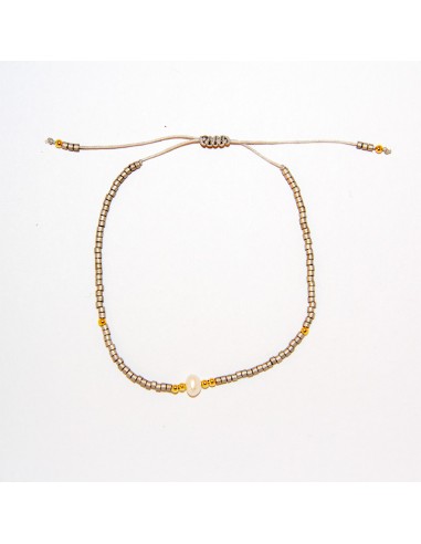 Bracelet unicolore à perles et nacre bronze métallique