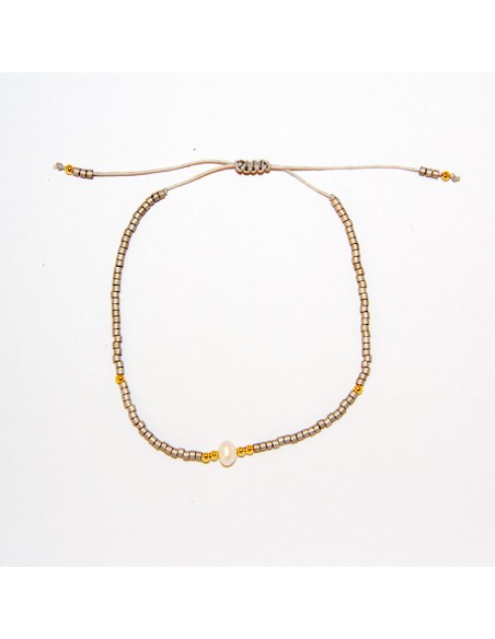 Bracelet unicolore à perles et nacre bronze métallique