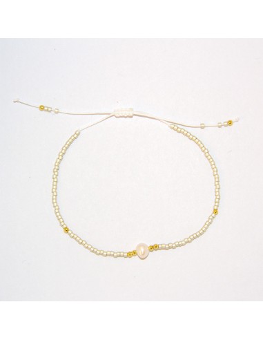 Bracelet unicolore à perles et nacre blanc métallique
