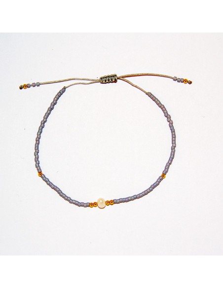 Bracelet unicolore à perles et nacre gris