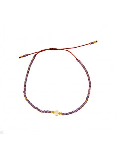 Bracelet bicolore à perles et nacre mauve métallique et rouge