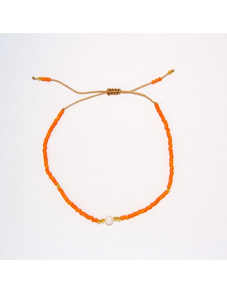 Bracelet bicolore à perles et nacre orange et doré