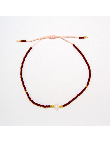 Bracelet bicolore à perles et nacre rouge et rose