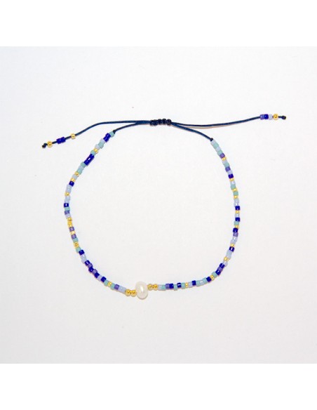 Bracelet multicolore à perles et nacre bleu marine