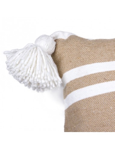 Kussenhoes van katoen met beige en witte strepen en kwastjes