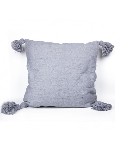 Grey cotton cushion cover with tassels