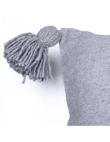 Grey cotton cushion cover with tassels