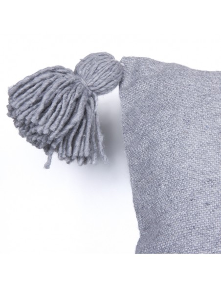 Grey cotton cushion cover with tassels