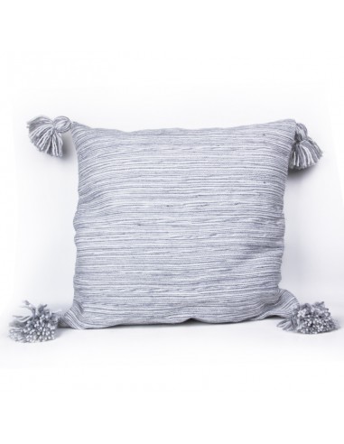 Grey and white cotton cushion cover with tassels