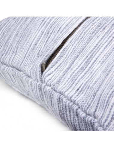 Housse de coussin en coton lignée gris et blanc et à pompons