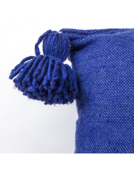 Ultramarinblauer Baumwoll-Kissenbezug mit Quasten