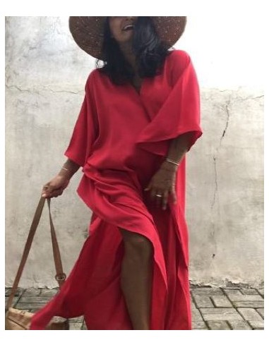 Red long dress caftan style boho