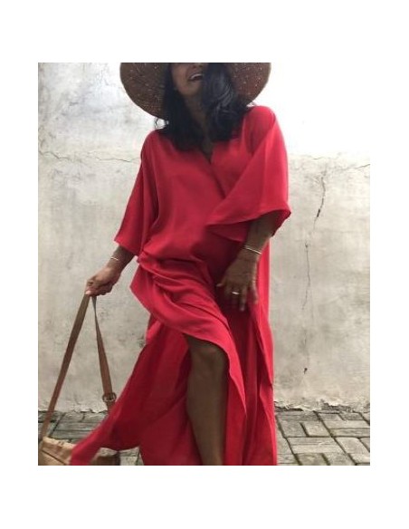 Rode lange jurk caftan stijl boho