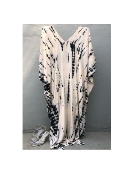 White long dress with black caftan style boho