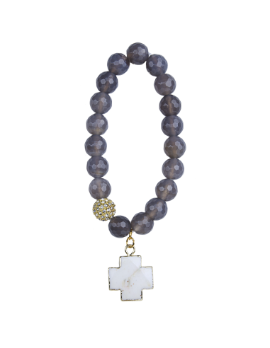 Facettiertes Achat-Armband mit weißem Türkis-Kreuz - vergoldet