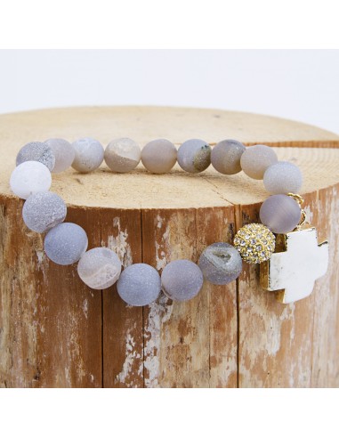 Blaues Spitzenachat-Armband mit weißem Türkis-Kreuz - vergoldet