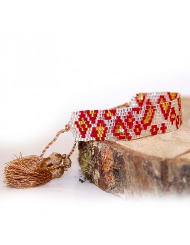 Miyuki beads wide bracelet - rhombus and pompons