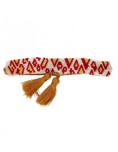 Bracelet large en perles Miyuki - losanges et pompons rouge et argent