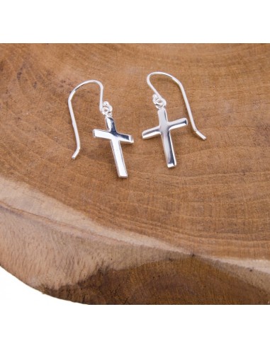 Boucles d'oreilles croix pendantes - Argent 925