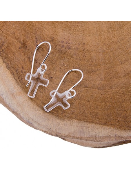 Boucles d'oreilles croix swarovski pendantes - Argent 925