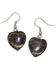Boucles d'oreille longues coeurs - résine marron