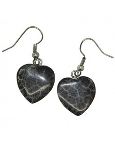 Boucles d'oreille pendantes coeurs - résine noire