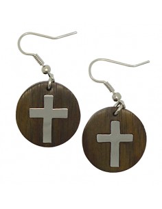 Round earrings inlaid with crosses