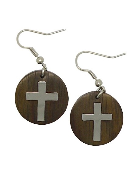 Round earrings inlaid with crosses