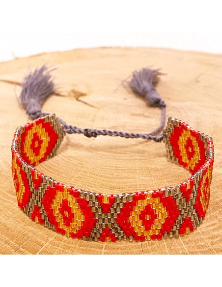 Bracelet Miyuki large motifs losanges et pompons