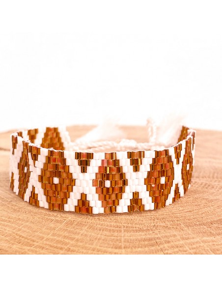 Bracelet Miyuki large motifs losanges et pompons